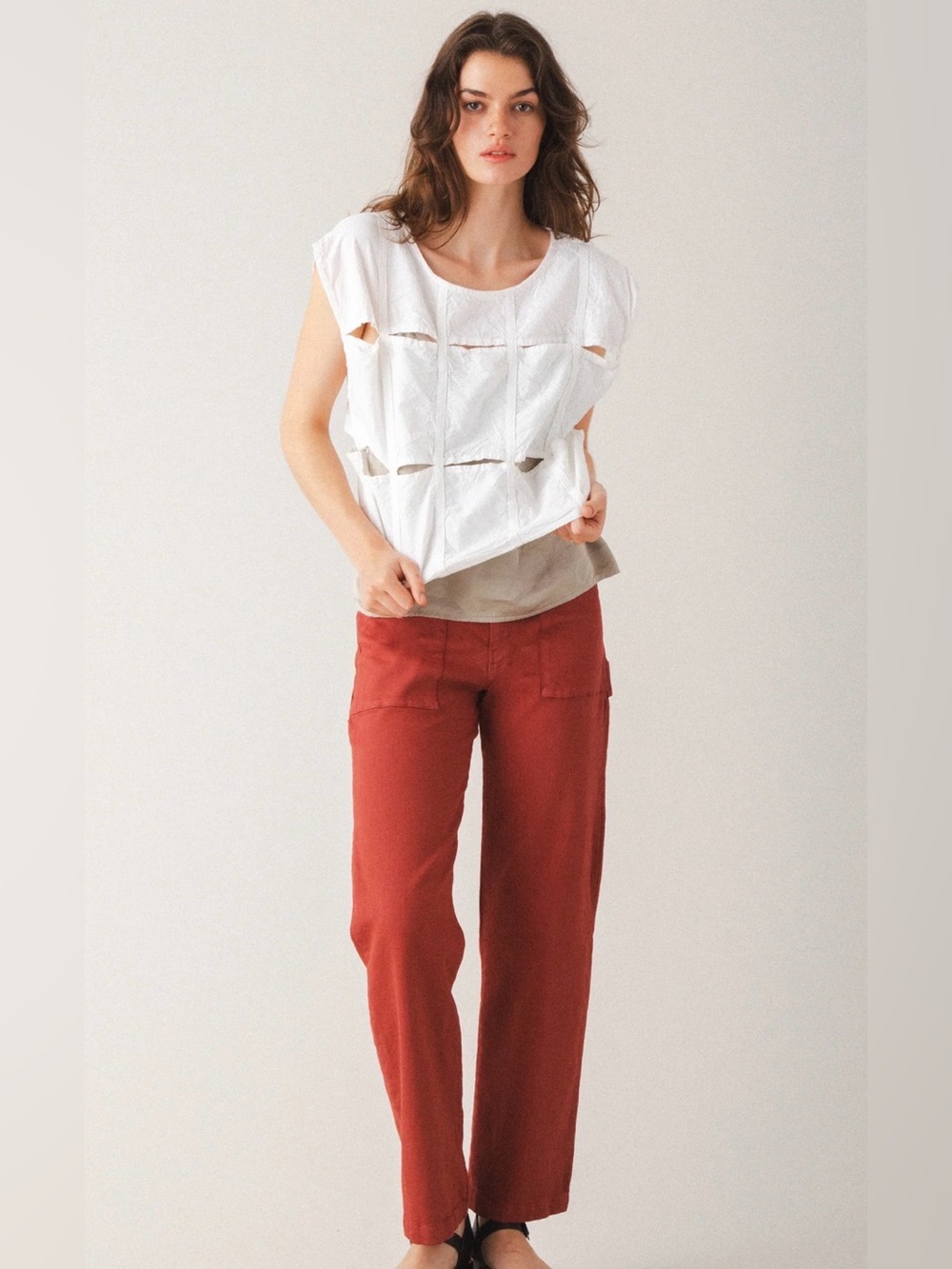 Prarie Underground White Ruched Lagenlook Top L Crosswind top